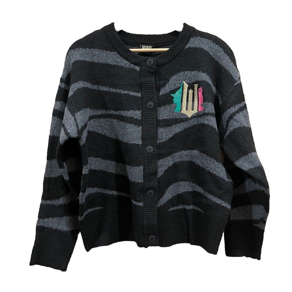 Wicked Graphic Black/Gray Zebra Stripe‎ Button Cardigan, Paul Tazewell Womens